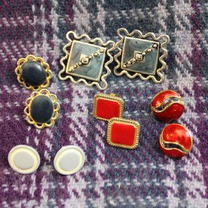 Lot of Five Pair Enamel Pierced Earrings